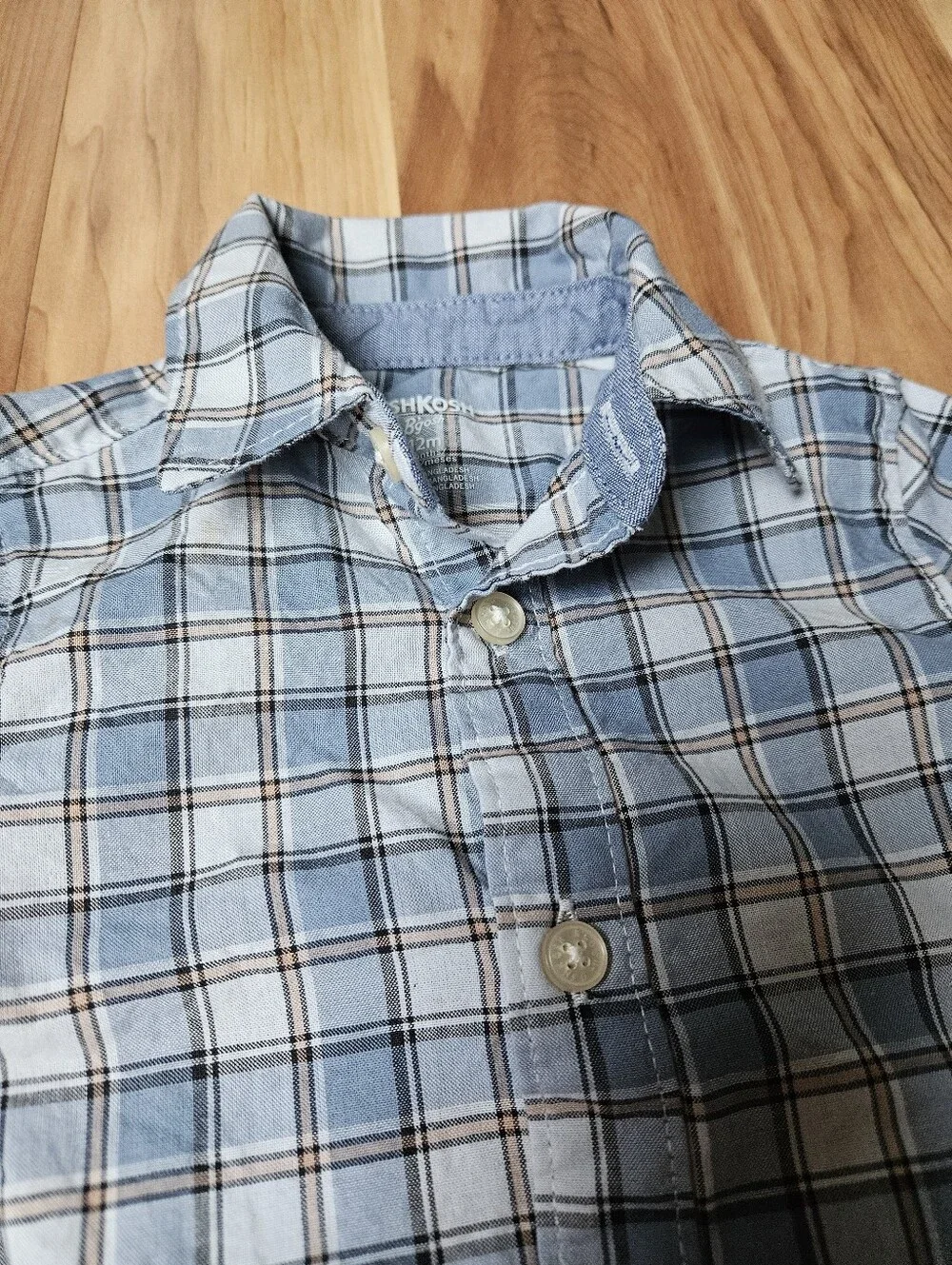OshKosh B'gosh Black Denim Overalls with Light Blue Plaid Bodysuit Onesie 12 Mo